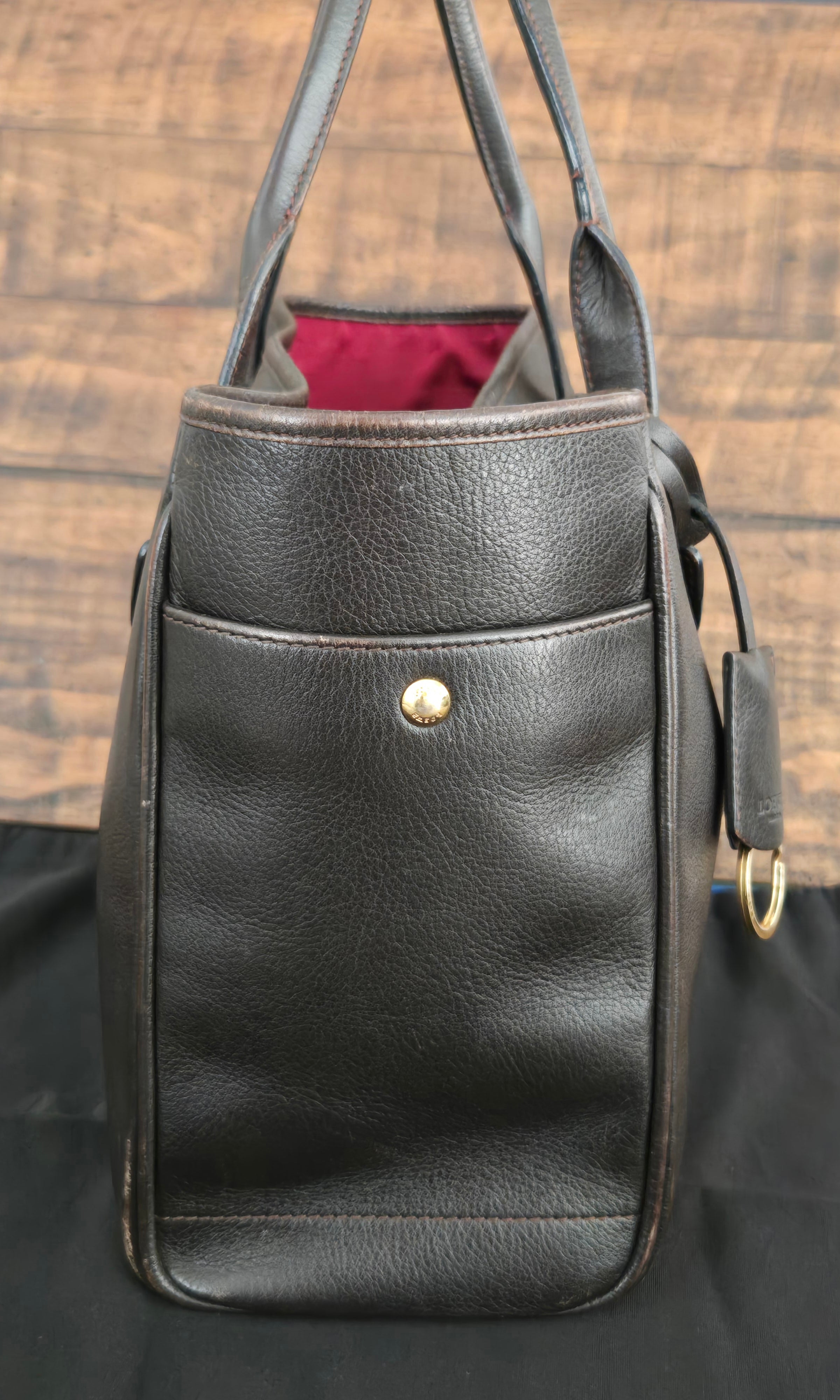 Loewe Heritage Y2K Tote Bag Logo  Leather Brown Red Interior Dust