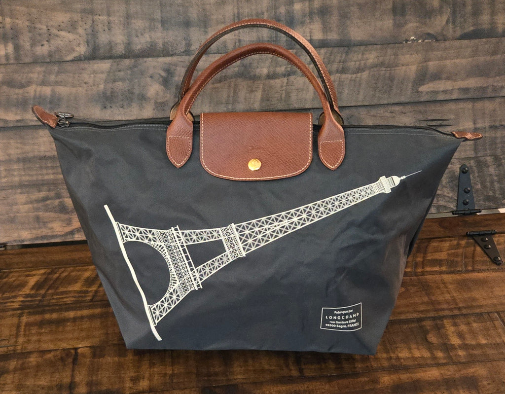 Longchamp Pliage Eiffel Tower Nylon Tote Duffel Bag Dark Blue Foldable New