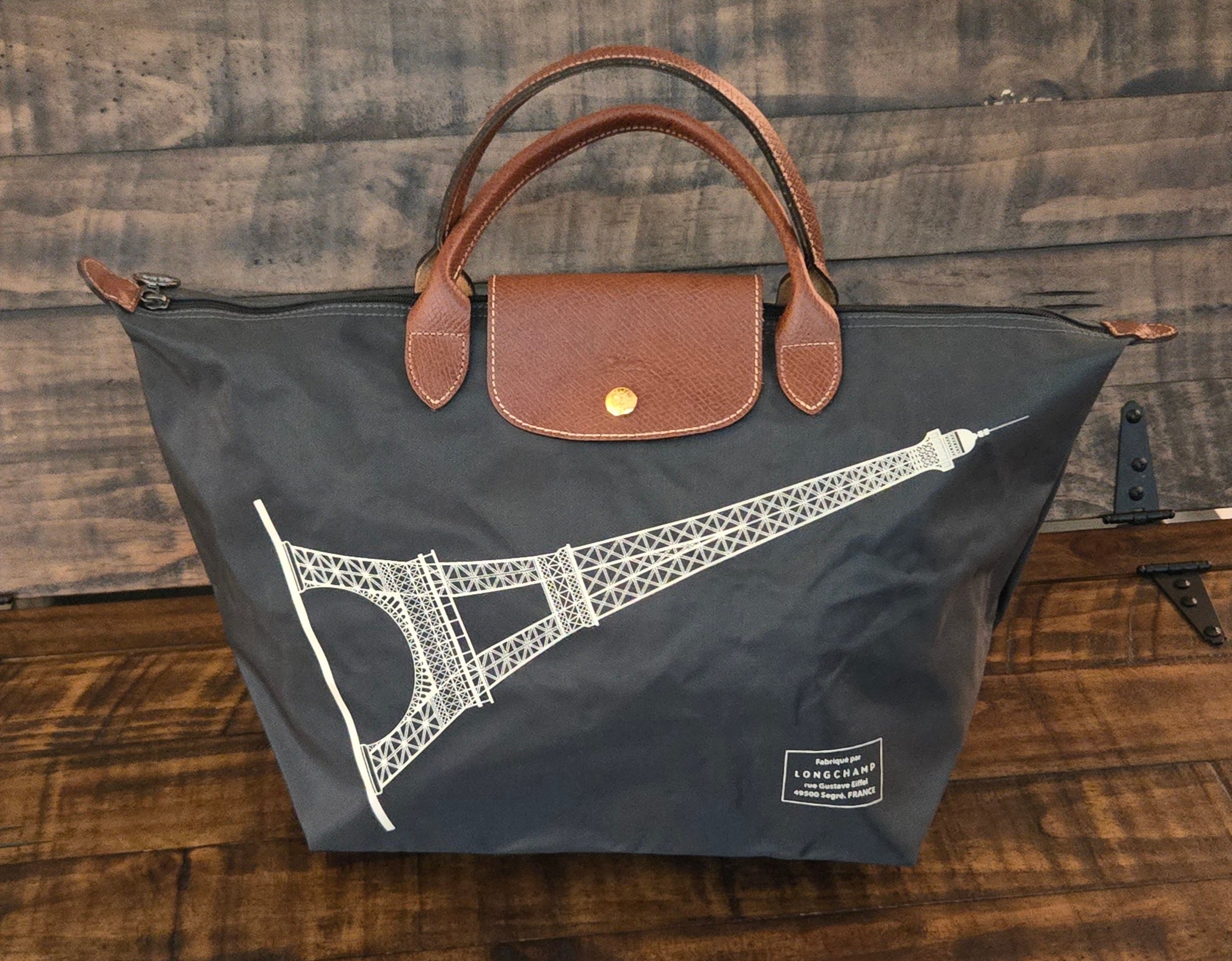 Longchamp Pliage Eiffel Tower Nylon Tote Duffel Bag Dark Blue Foldable New