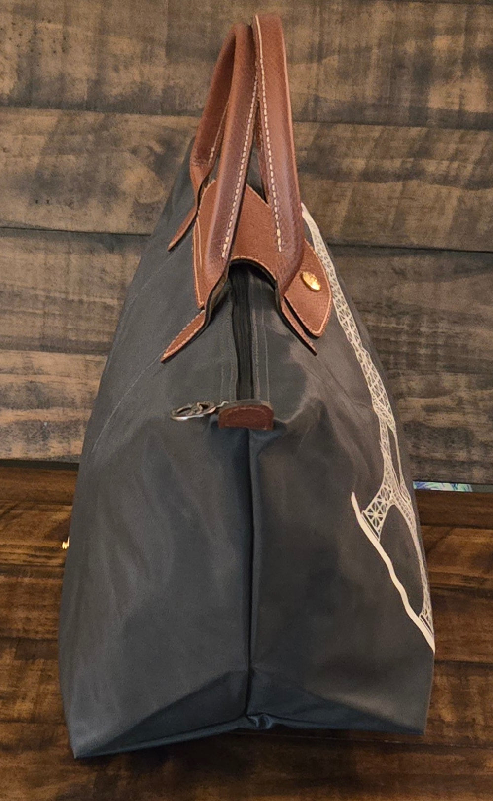 Longchamp Pliage Eiffel Tower Nylon Tote Duffel Bag Dark Blue Foldable New