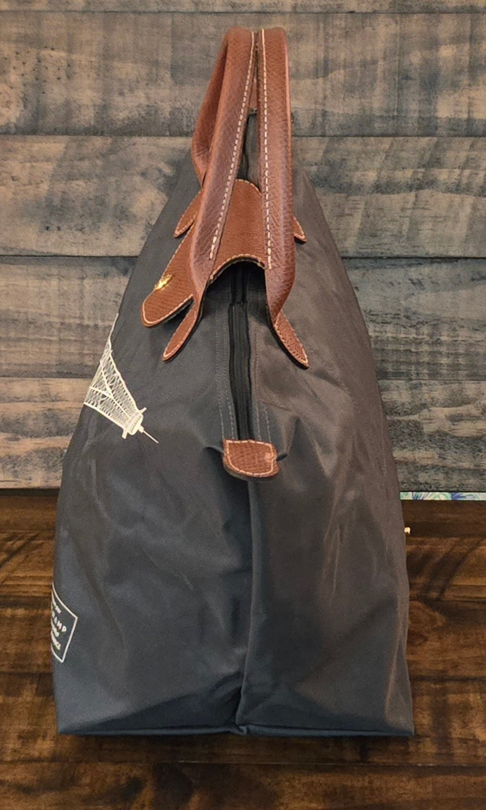 Longchamp Pliage Eiffel Tower Nylon Tote Duffel Bag Dark Blue Foldable New