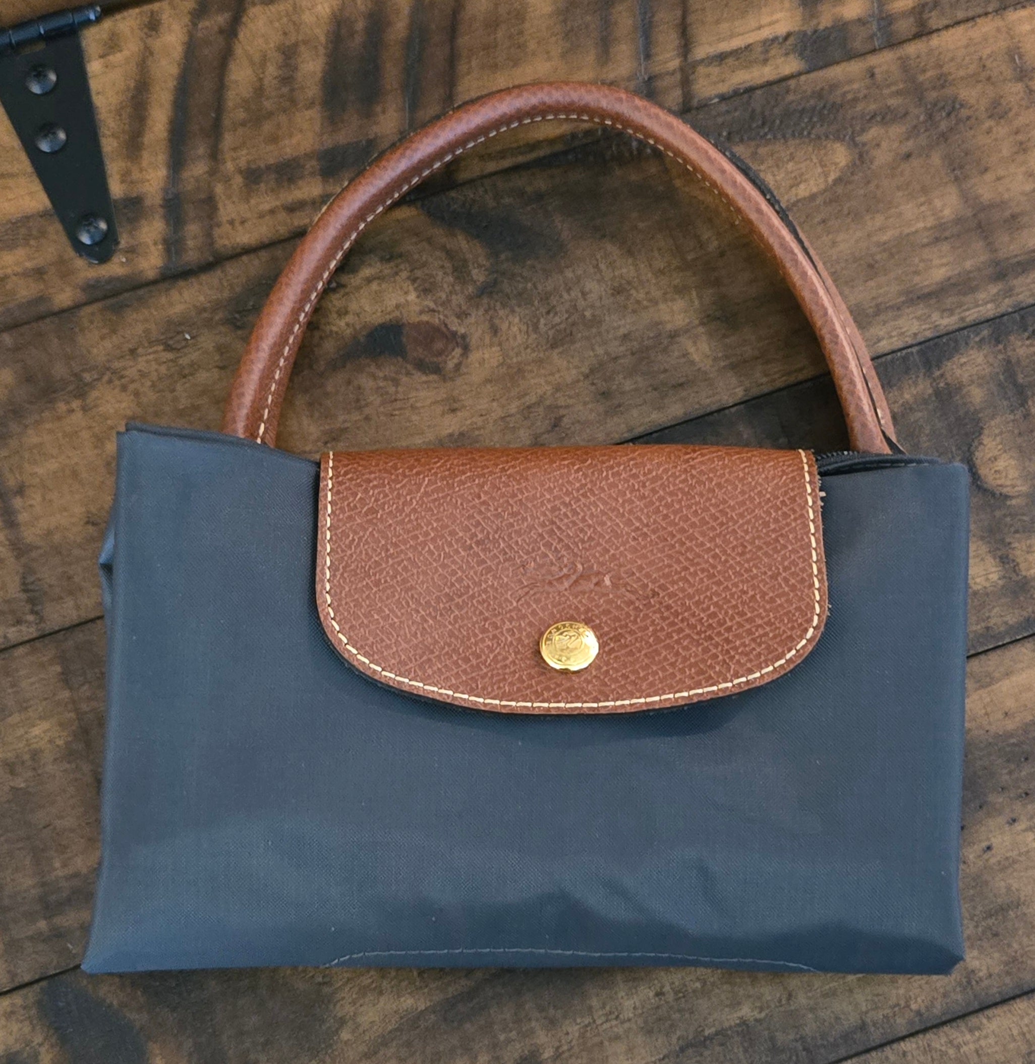 Longchamp Pliage Eiffel Tower Nylon Tote Duffel Bag Dark Blue Foldable New