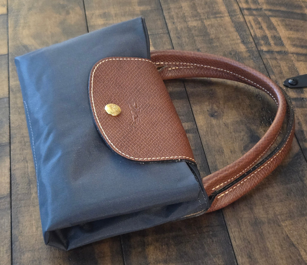 Longchamp Pliage Eiffel Tower Nylon Tote Duffel Bag Dark Blue Foldable New