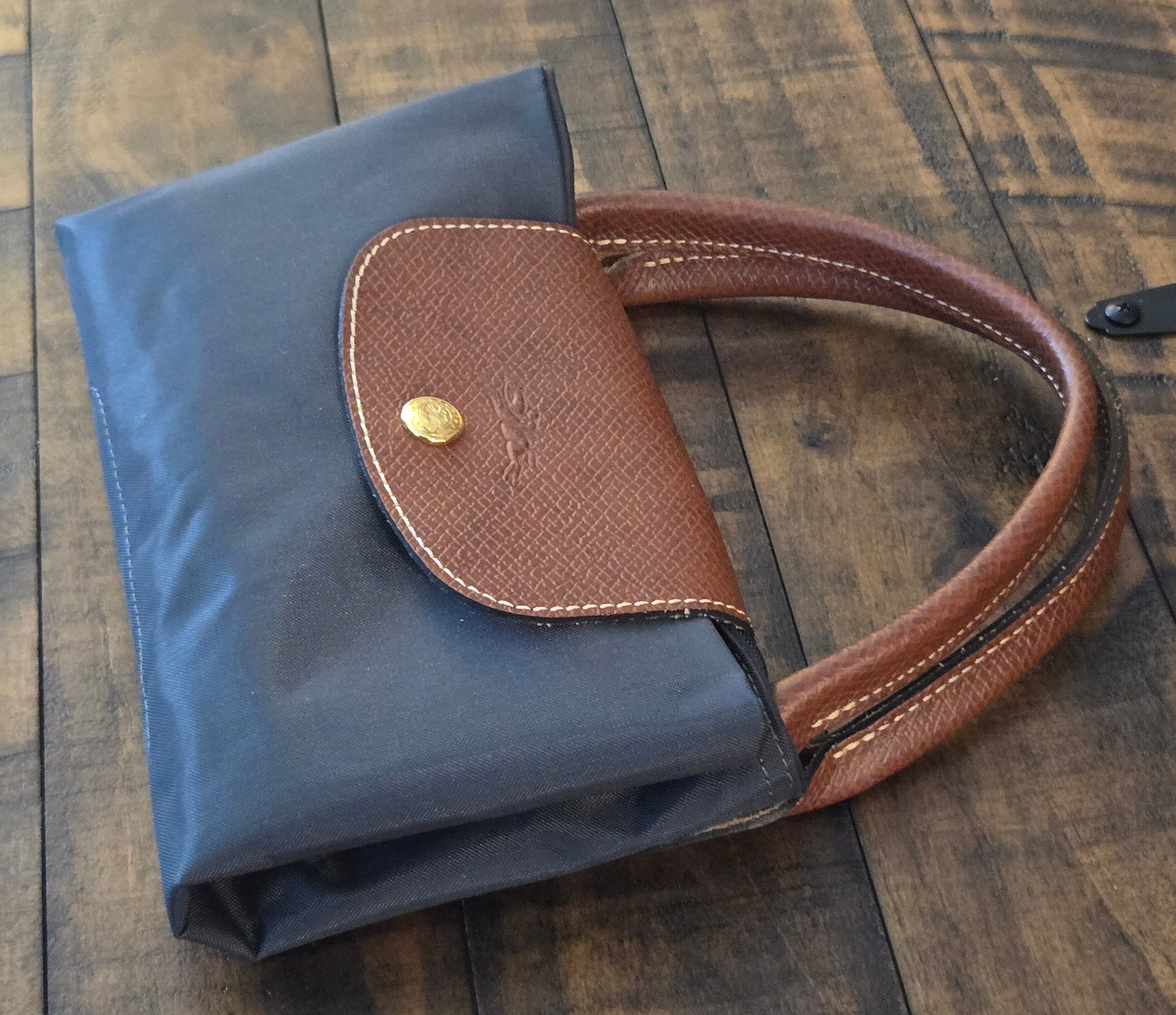 Longchamp Pliage Eiffel Tower Nylon Tote Duffel Bag Dark Blue Foldable New