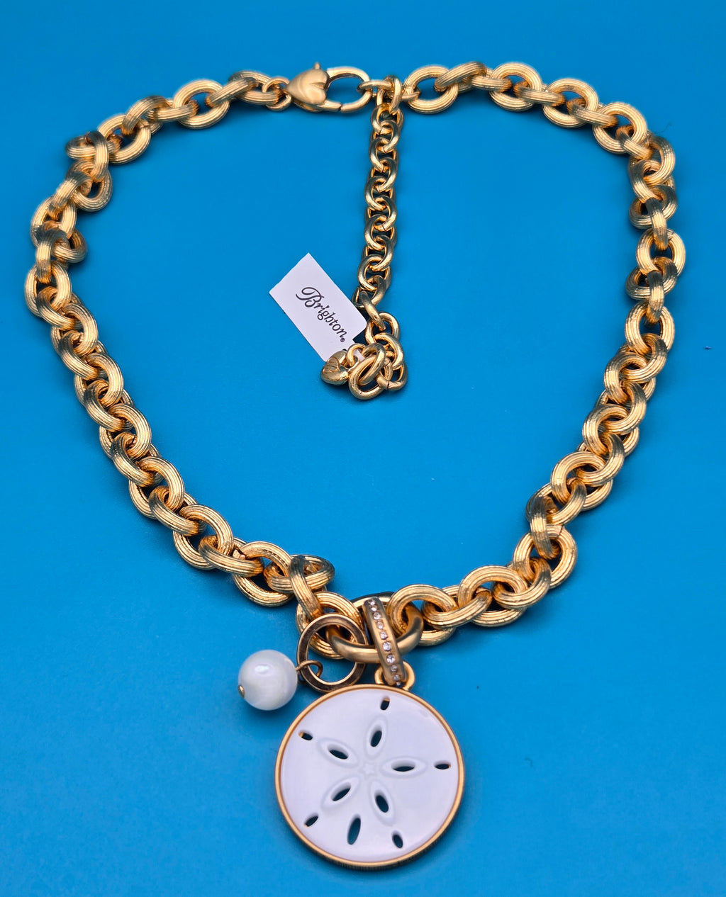 Brighton Del Mar Charm Necklace Sand Dollar Medallion Pearl