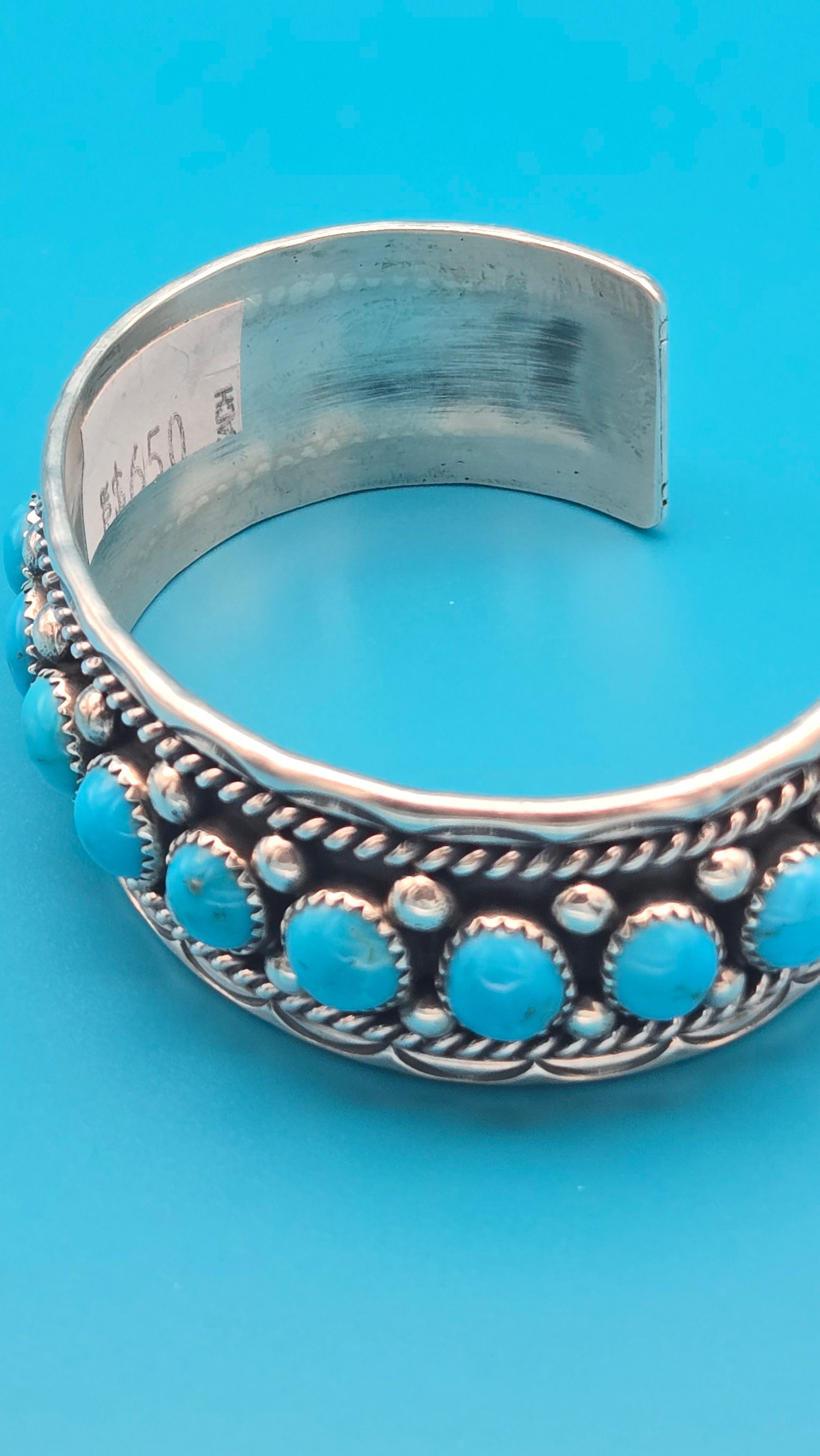 Navajo Sterling Silver 15-Stone Turquoise Cuff Bracelet Chester Charley