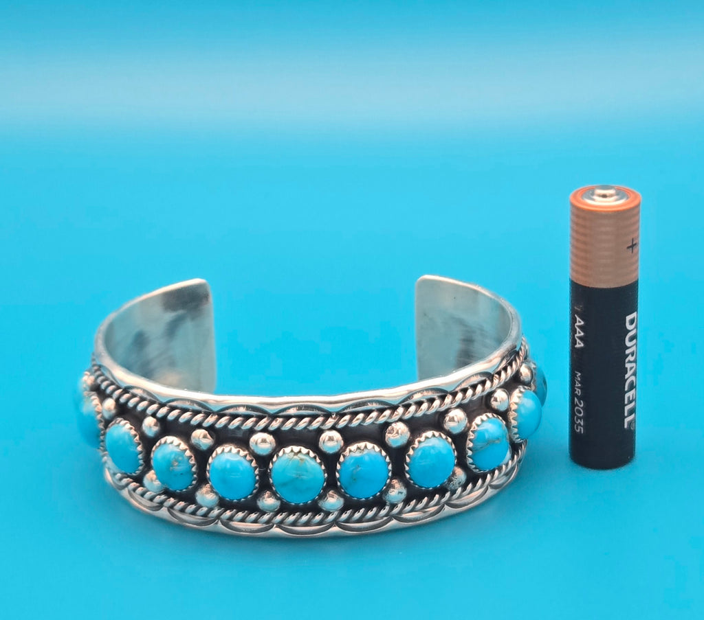 Navajo Sterling Silver 15-Stone Turquoise Cuff Bracelet Chester Charley