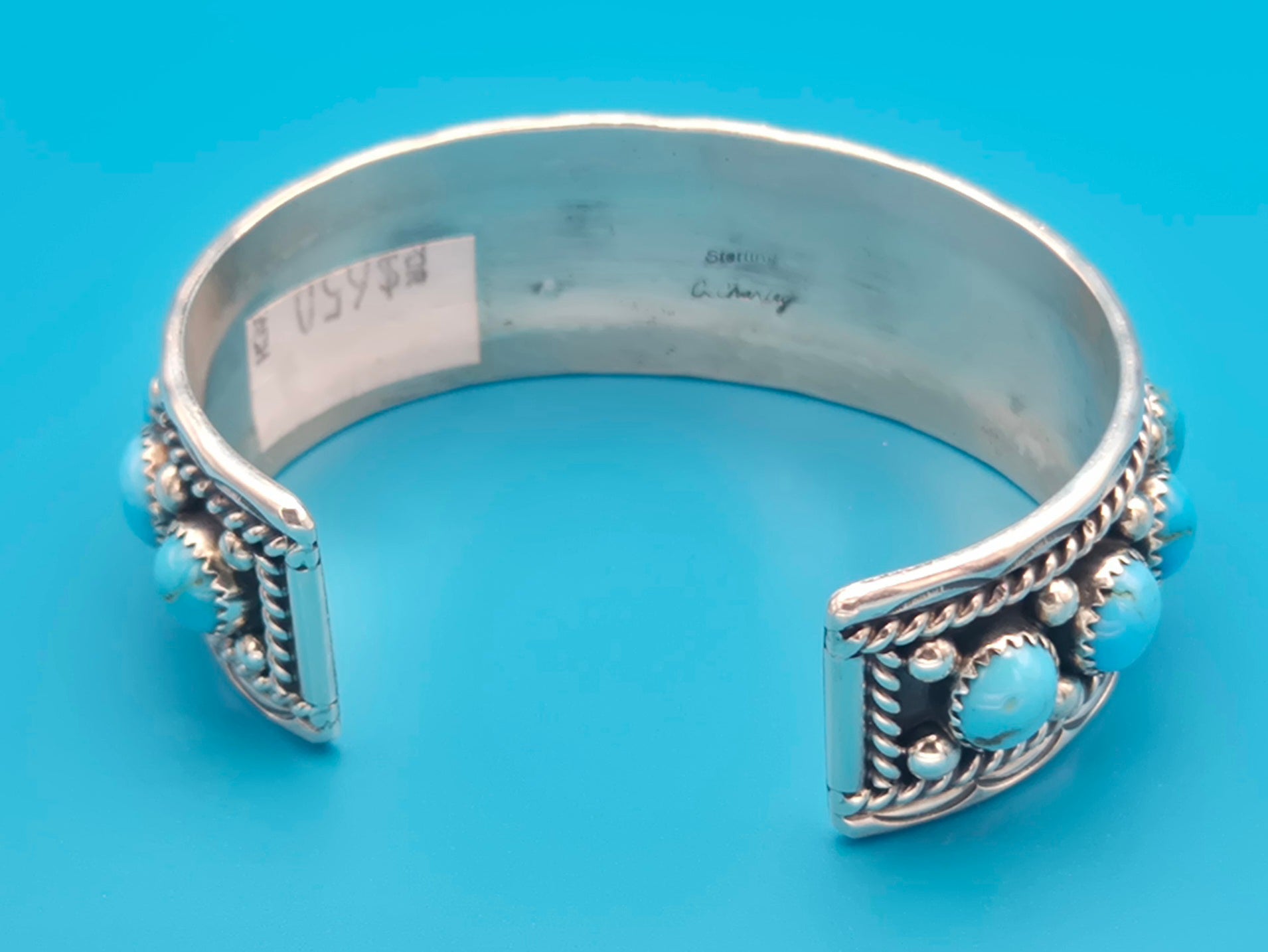 Navajo Sterling Silver 15-Stone Turquoise Cuff Bracelet Chester Charley