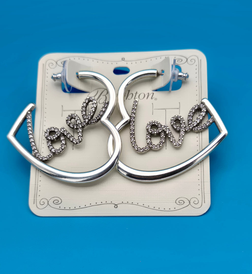 Brighton Love Script Sparkle Earrings Post Crystals