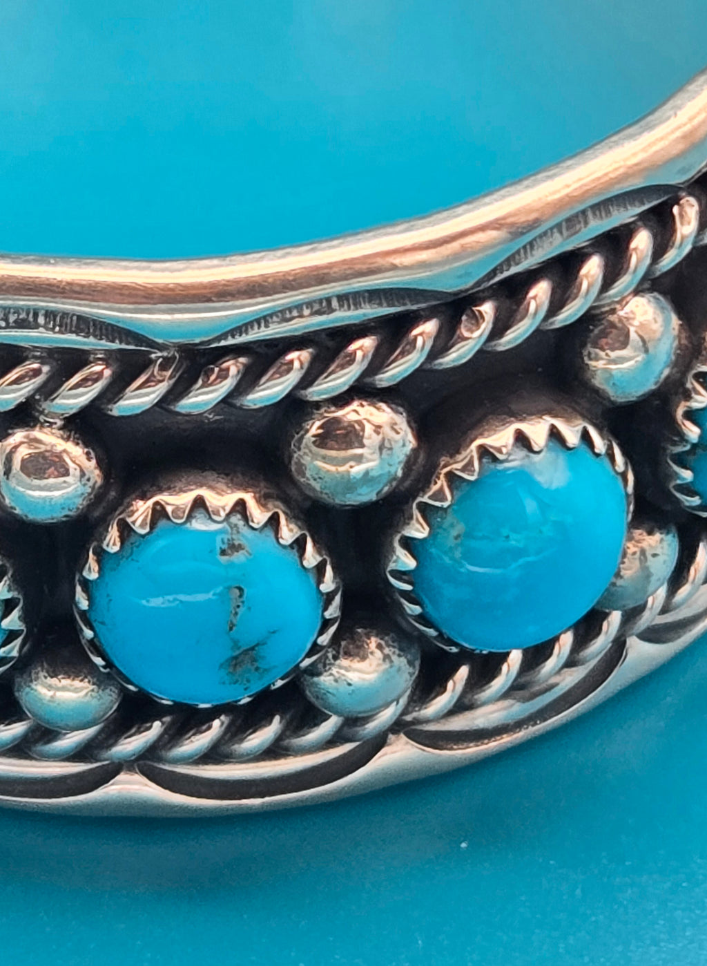 Navajo Sterling Silver 15-Stone Turquoise Cuff Bracelet Chester Charley