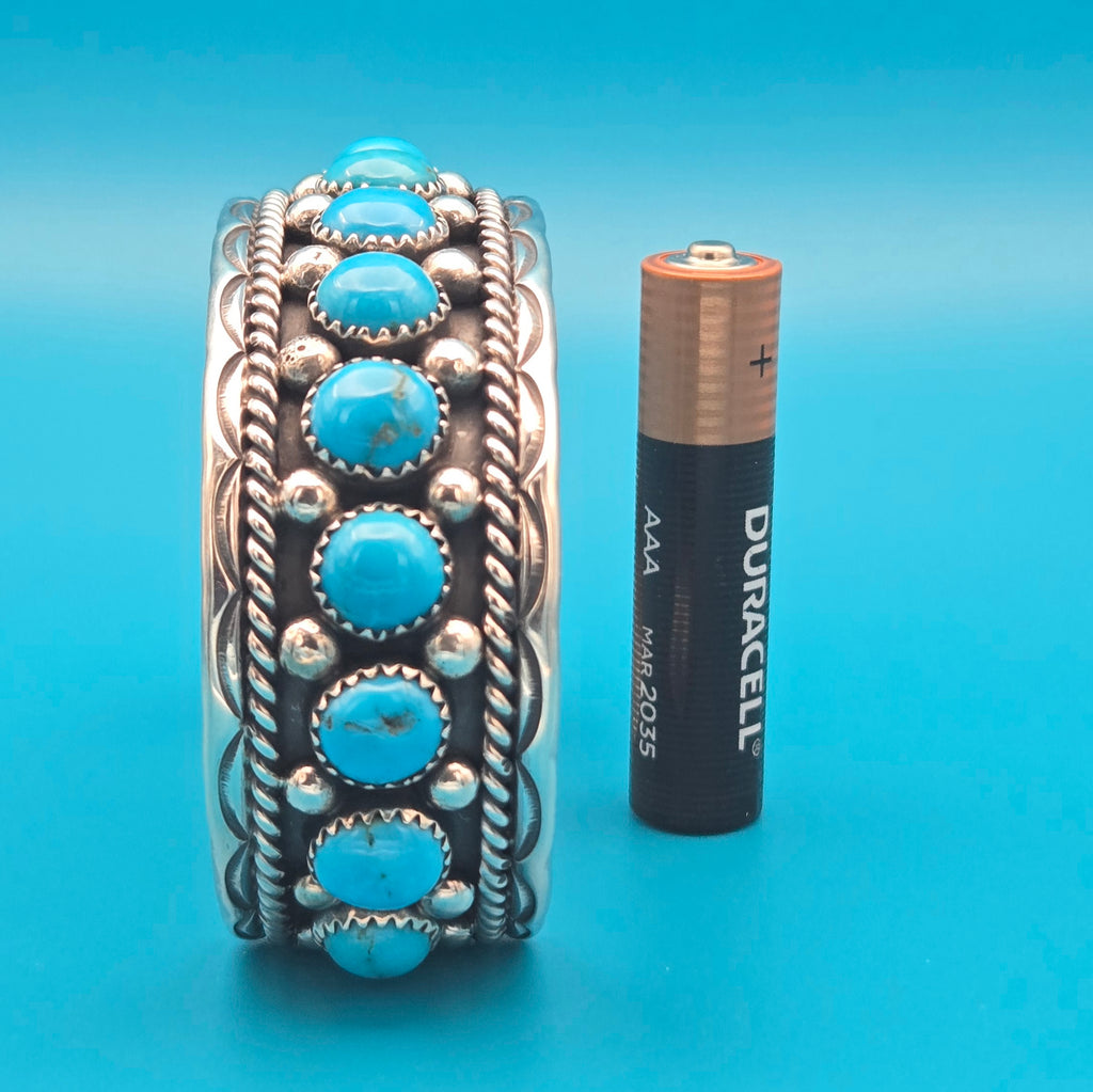 Navajo Sterling Silver 15-Stone Turquoise Cuff Bracelet Chester Charley