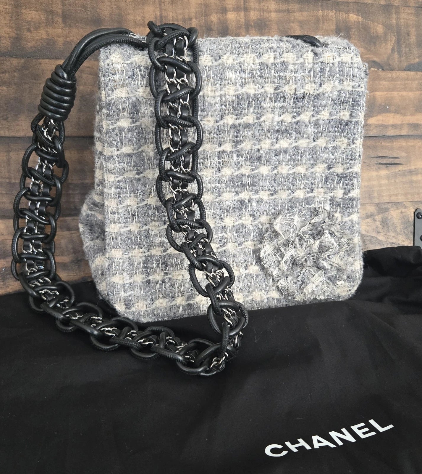 Chanel Tweed Large Flap Messenger Shoulder Bag
