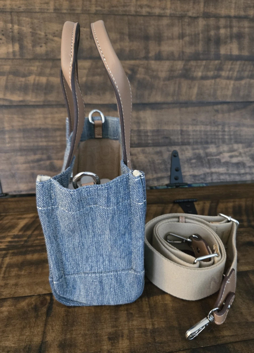 True Religion Mini Denim Crossbody Tote Bag with Removable Strap