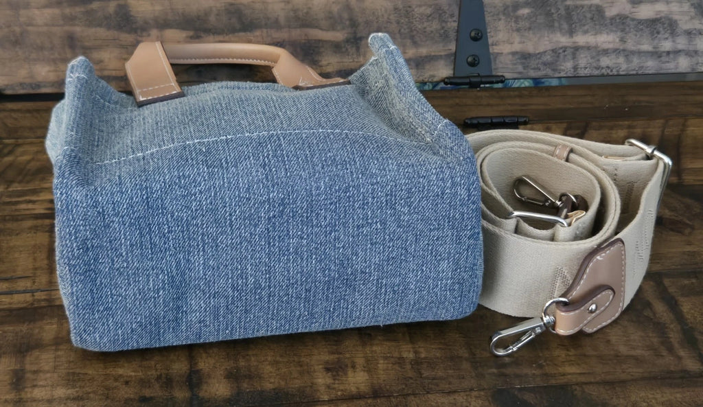 True Religion Mini Denim Crossbody Tote Bag with Removable Strap